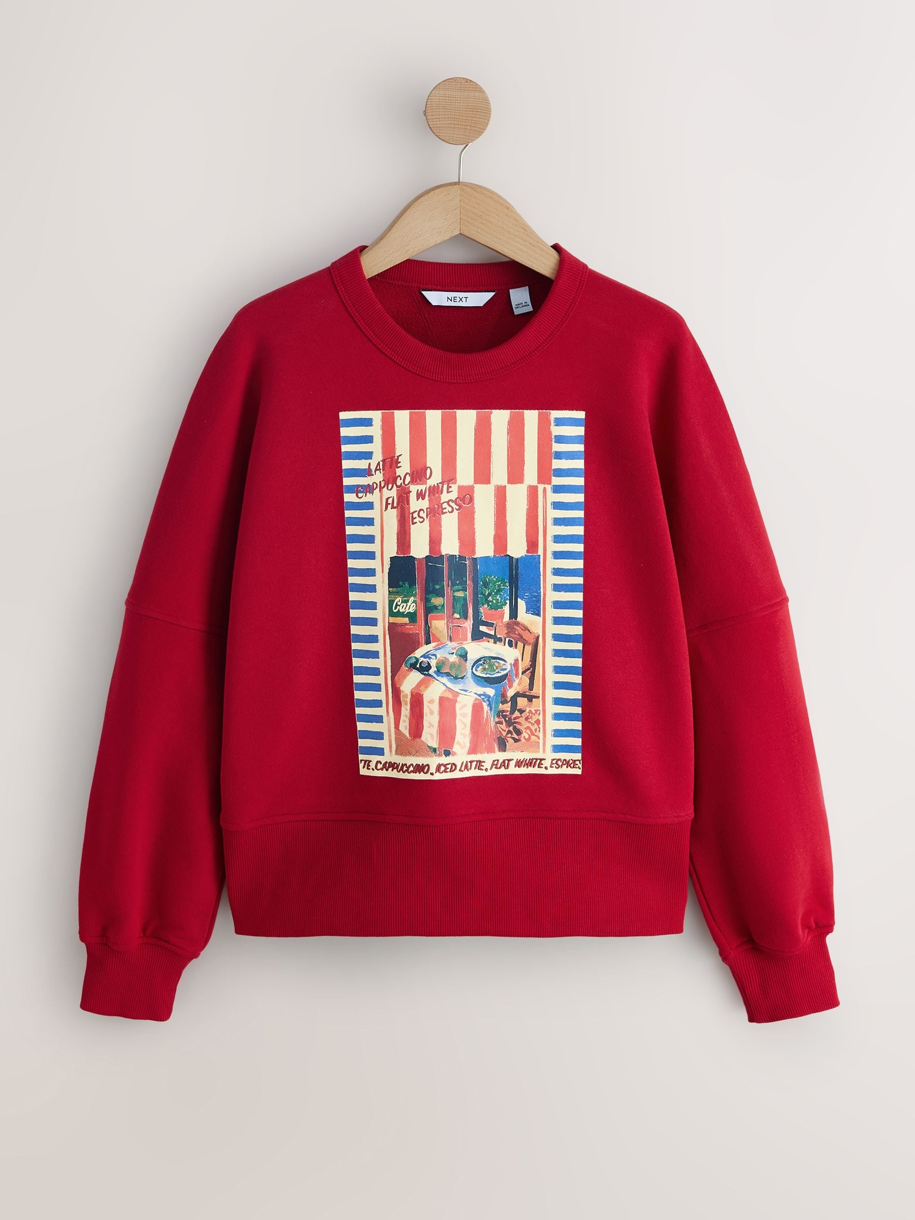 Buy Berry Red Coffee Table Graphic Long Sleeve Crew Neck Sweat Top