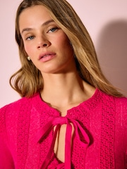 Pink Crochet Tie Cardigan - Image 4 of 7