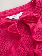 Pink Crochet Tie Cardigan - Image 6 of 7