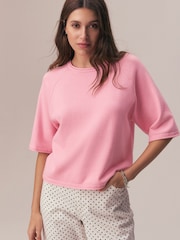 荧光粉色 - Compact Cosy Short Sleeve Top - 7的图像1｝