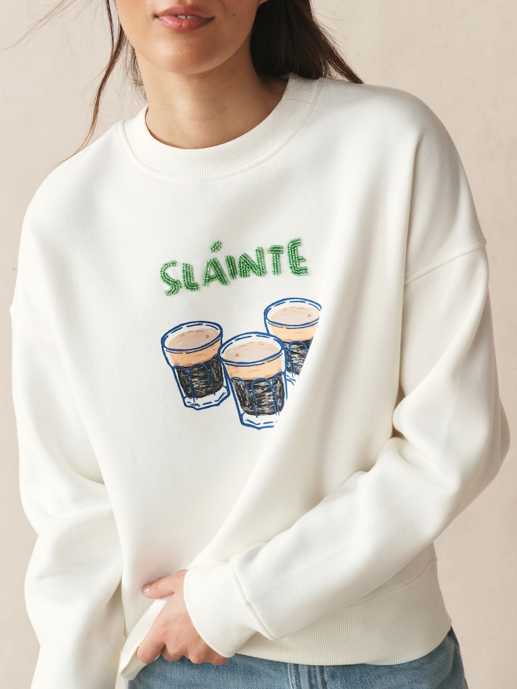 Ecru Graphic Slainte Sweatshirt - Image 2 of 7