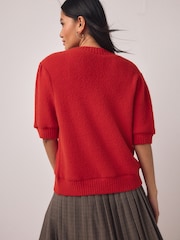 אדום - קרדיגן מפנק עם שרוולים קצרים וכפתורי לב - תמונה 3 מתוך 7