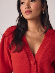 אדום - קרדיגן מפנק עם שרוולים קצרים וכפתורי לב - תמונה 4 מתוך 7