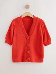 אדום - קרדיגן מפנק עם שרוולים קצרים וכפתורי לב - תמונה 5 מתוך 7