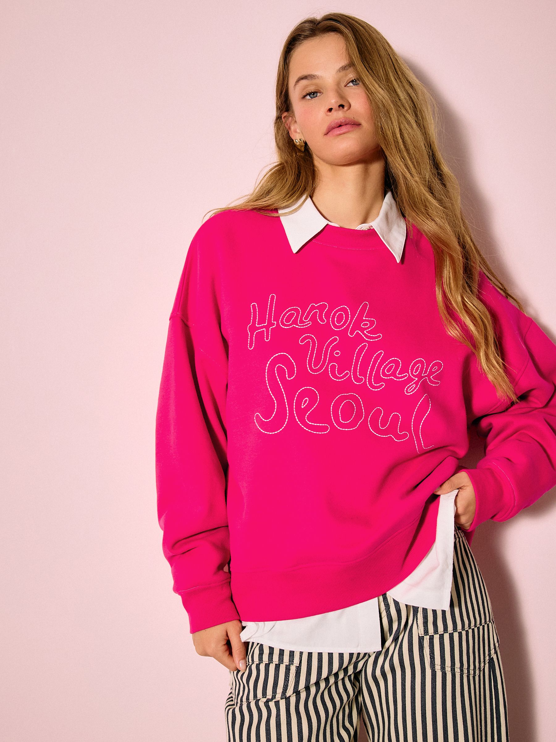 Buy Pink Graphic Long Sleeve Crew Neck Sweat Top from Next Romania