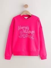 Pink Graphic Long Sleeve Crew Neck Sweat Top - Image 6 of 8