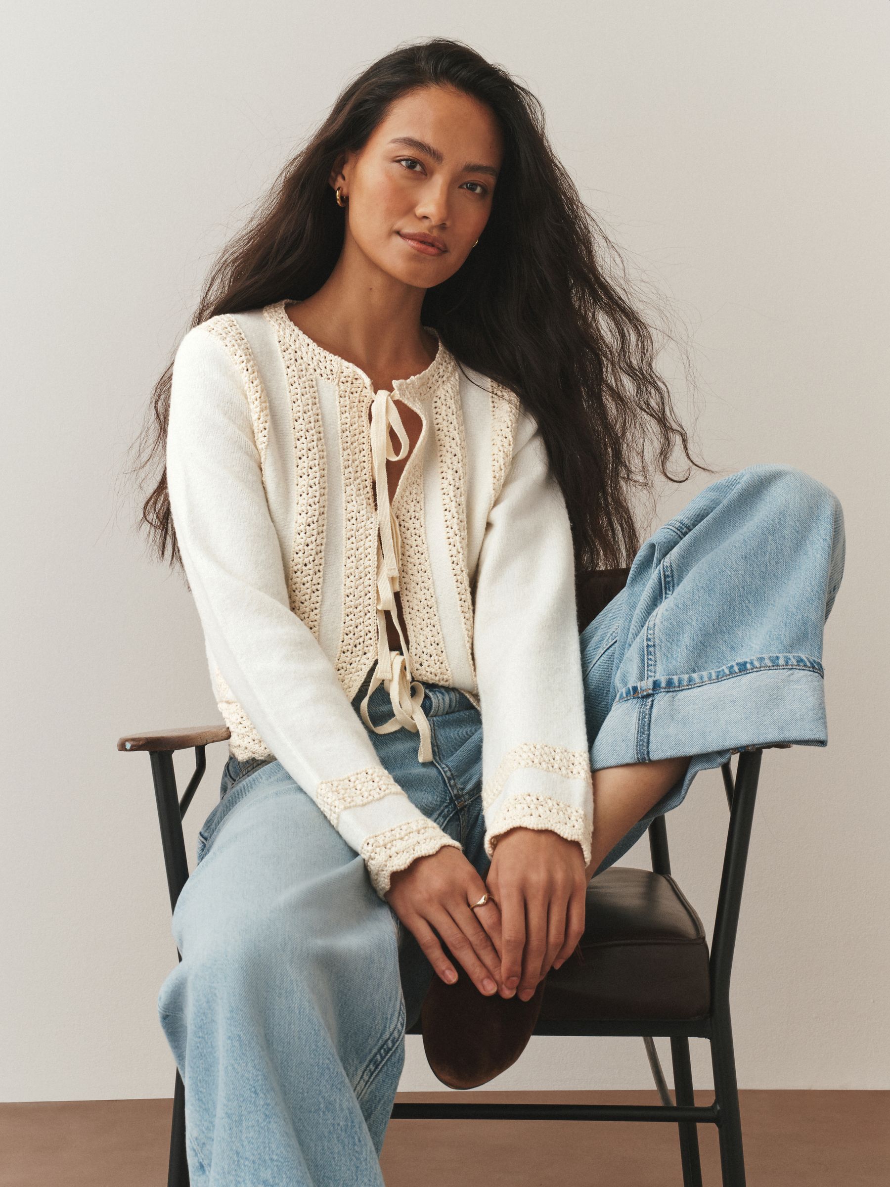 Ecru Crochet Tie Cardigan