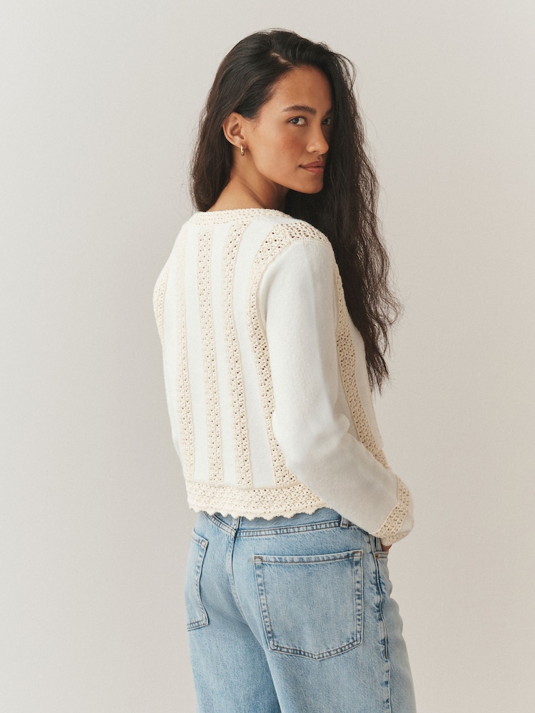 Ecru Crochet Tie Cardigan - Image 2 of 6