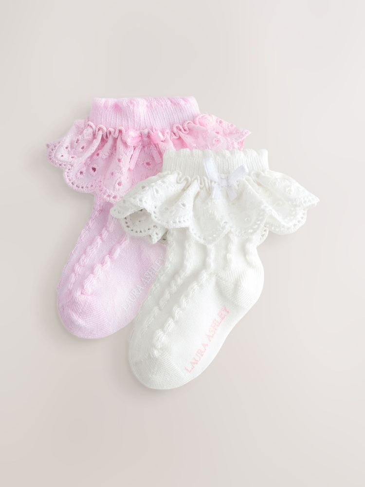 Laura Ashley Multi Baby Broderie Frill Socks 2 Pack - Image 1 of 5