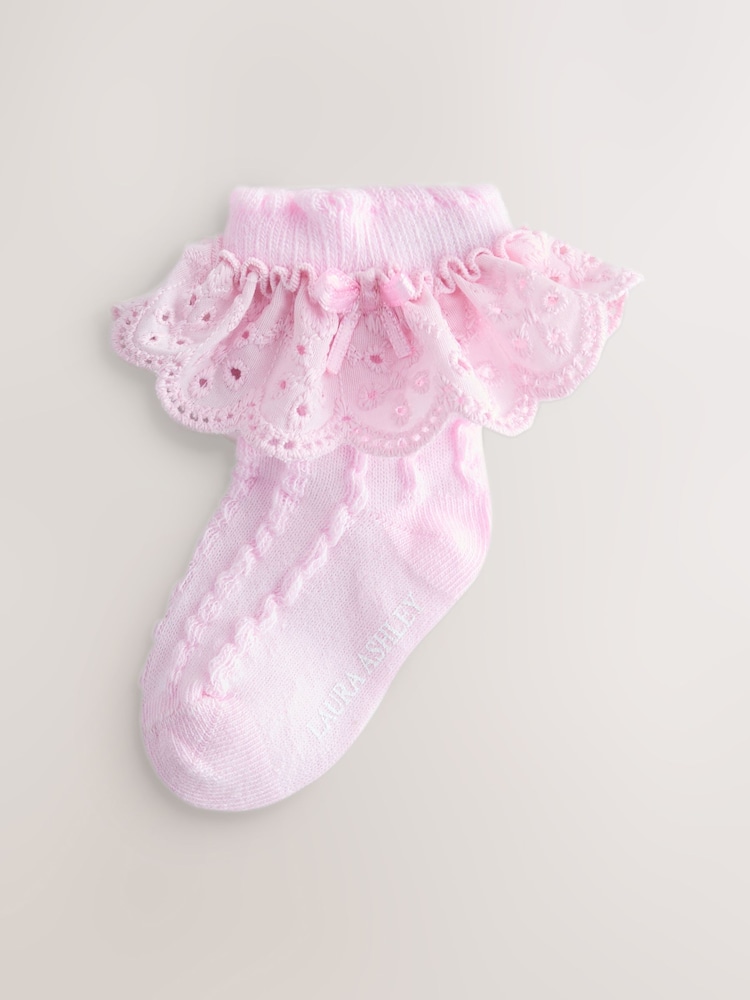 Laura Ashley Multi Baby Broderie Frill Socks 2 Pack - Image 2 of 5