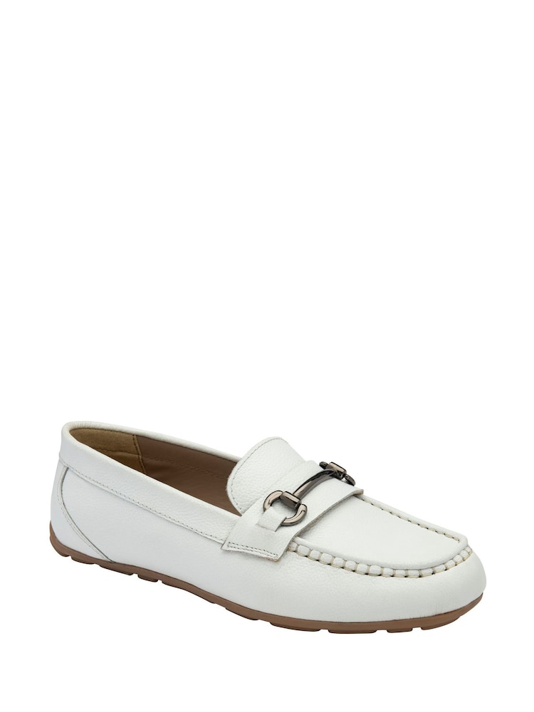 Ravel White Leather Loafer Driving Shoes With Bar Trim - Image 1 of 4 Ravel White Leather Loafer Driving Shoes With Bar Trim - Image 1 of 4