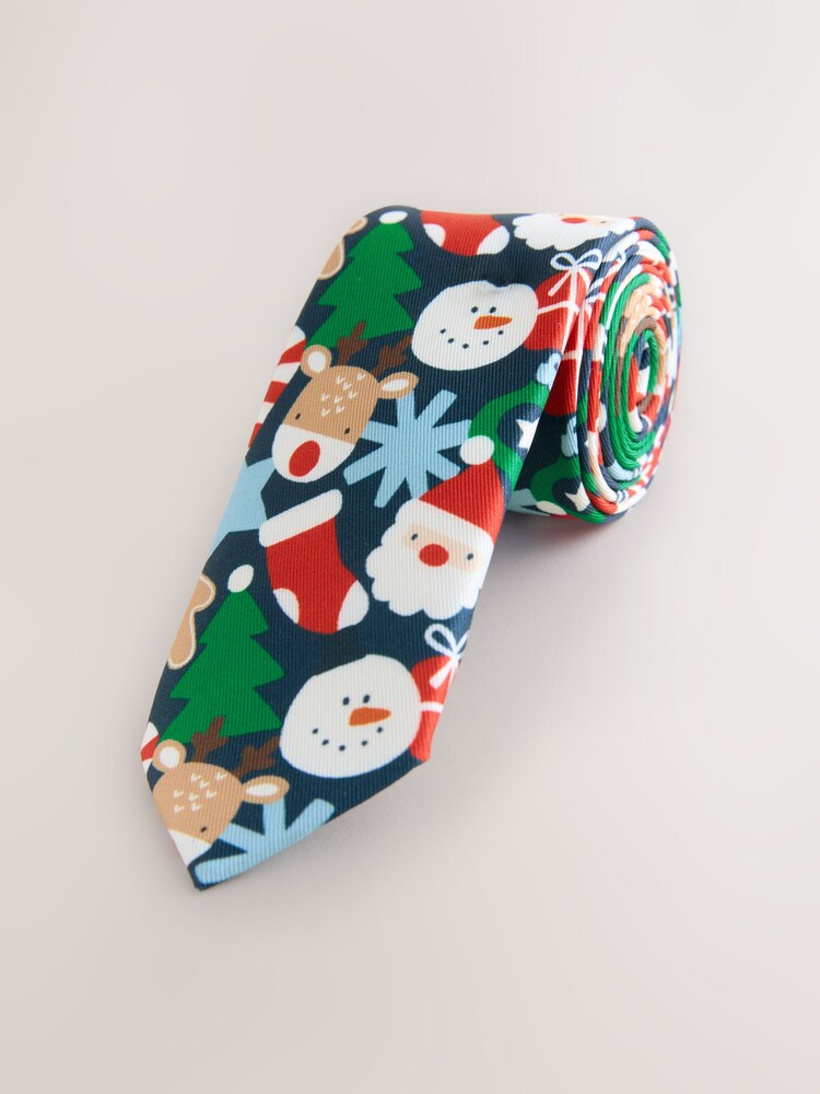 Navy Christmas Tie (3-16yrs) - Image 1 of 4 Navy Christmas Tie (3-16yrs) - Image 1 of 4