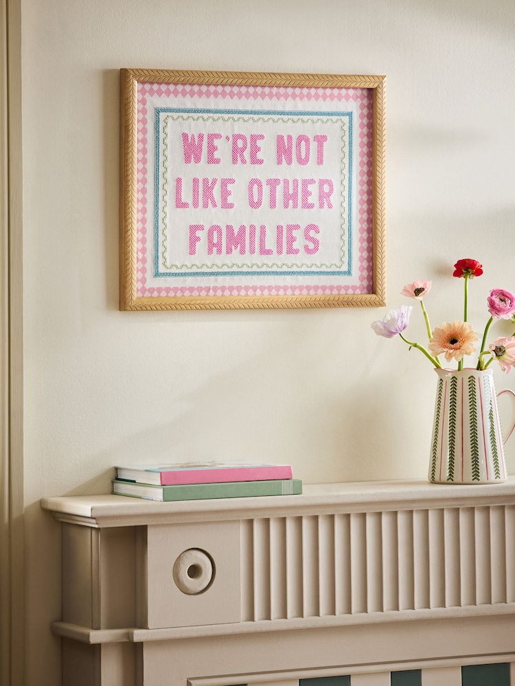 Pink Embroidered Not Like Other Families Framed Wall Art - Image 1 of 4