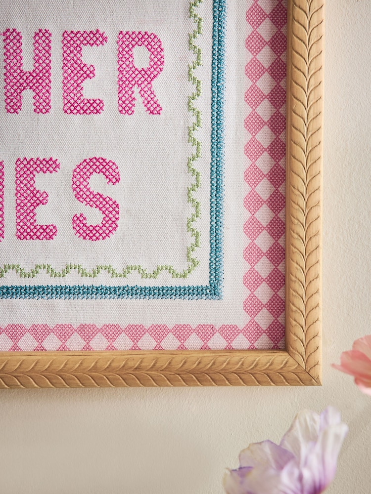 Pink Embroidered Not Like Other Families Framed Wall Art - Image 2 of 4