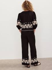 Oliver Bonas Black Cutwork Embroidered Wide leg Trousers - Image 2 of 8