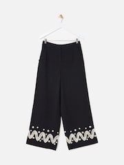 Oliver Bonas Black Cutwork Embroidered Wide leg Trousers - Image 3 of 8