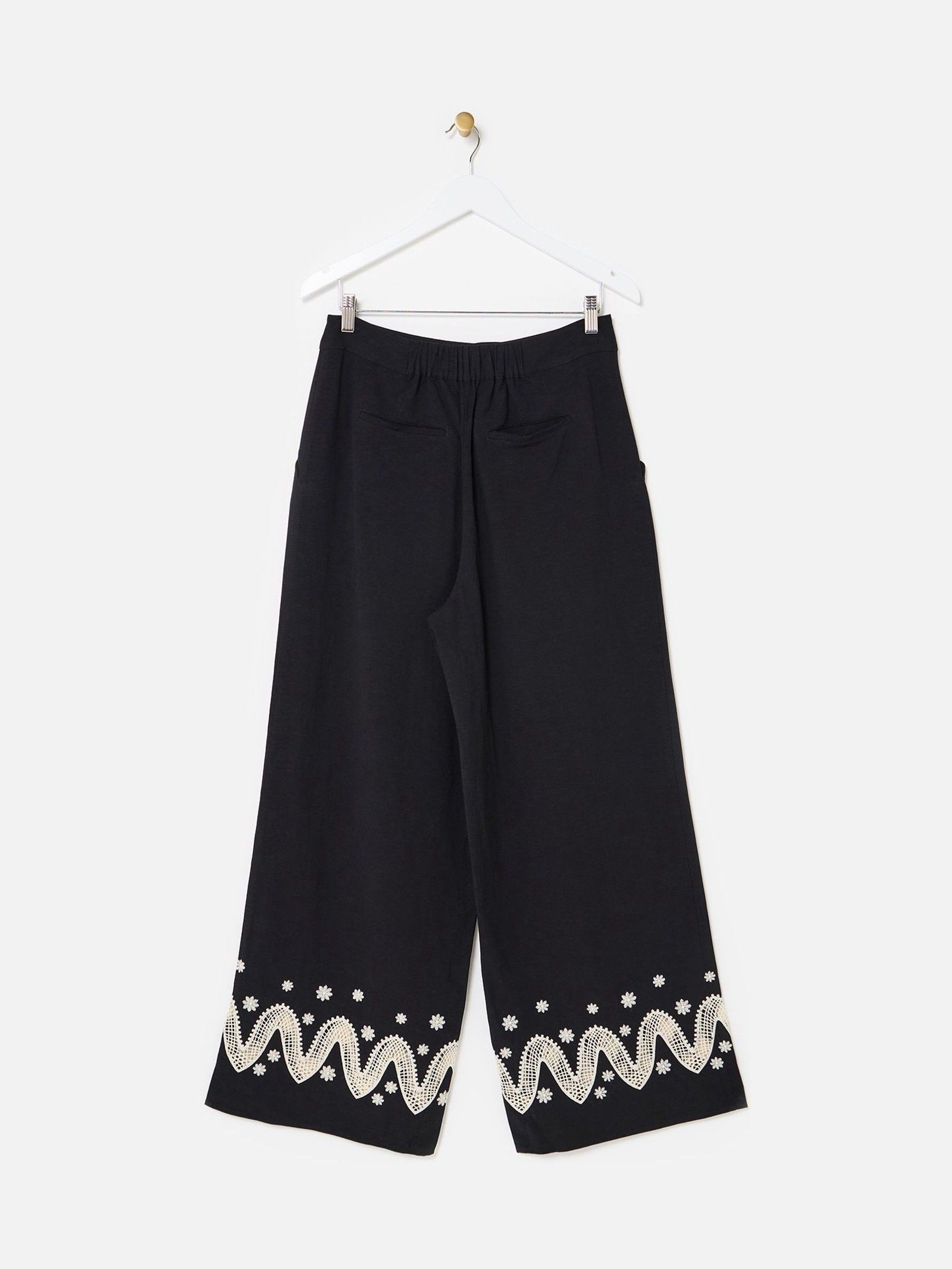 Buy Oliver Bonas Black Cutwork Embroidered Wide leg Trousers from