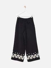 Oliver Bonas Black Cutwork Embroidered Wide leg Trousers - Image 4 of 8
