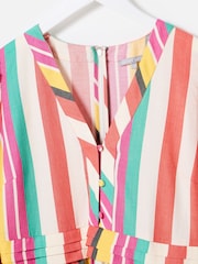 Oliver Bonas Red Multicoloured Striped V-Neck Midi Dress - Image 7 of 9