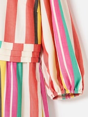Oliver Bonas Red Multicoloured Striped V-Neck Midi Dress - Image 8 of 9