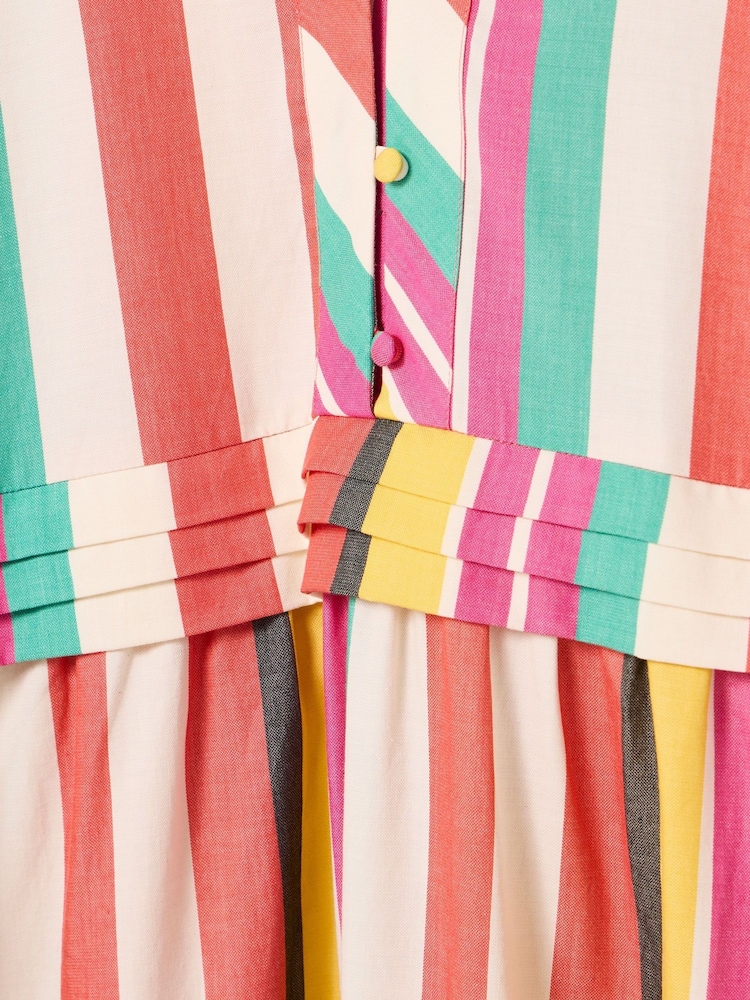 Oliver Bonas Red Multicoloured Striped V-Neck Midi Dress - Image 9 of 9
