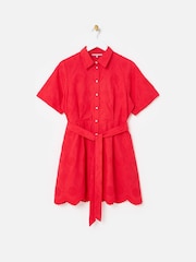 Oliver Bonas Red Floral Print Broderie Textured Mini Shirt Dress - Image 3 of 7