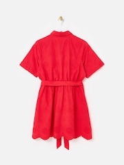 Oliver Bonas Red Floral Print Broderie Textured Mini Shirt Dress - Image 4 of 7