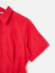 Oliver Bonas Red Floral Print Broderie Textured Mini Shirt Dress - Image 5 of 7
