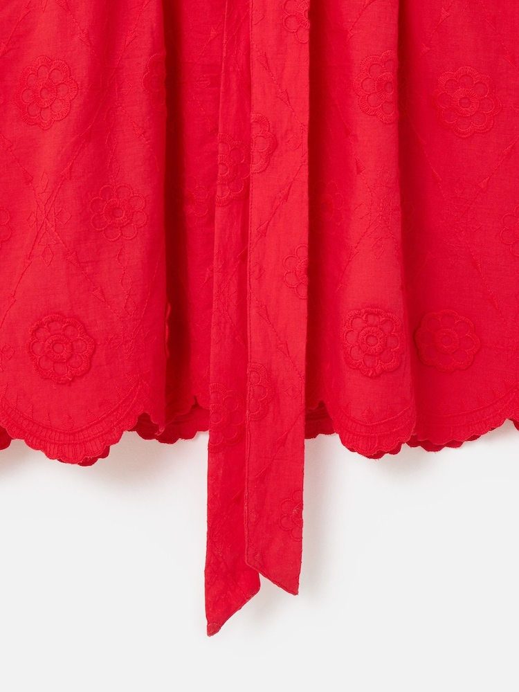 Oliver Bonas Red Floral Print Broderie Textured Mini Shirt Dress - Image 7 of 7