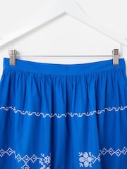 Oliver Bonas Blue Cross Stitch Midi Skirt - Image 5 of 7