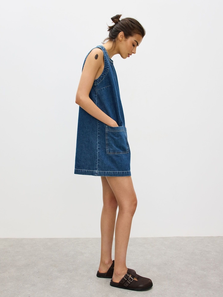 Oliver Bonas Blue Denim Scallop Stitch Mini Shift Dress - Image 1 of 7 Oliver Bonas Blue Denim Scallop Stitch Mini Shift Dress - Image 1 of 7