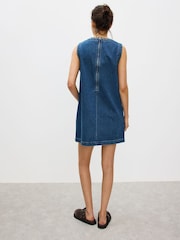 Oliver Bonas Blue Denim Scallop Stitch Mini Shift Dress - Image 2 of 7