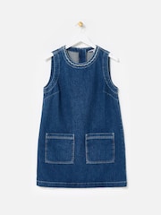 Oliver Bonas Blue Denim Scallop Stitch Mini Shift Dress - Image 3 of 7