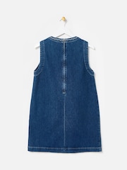 Oliver Bonas Blue Denim Scallop Stitch Mini Shift Dress - Image 4 of 7
