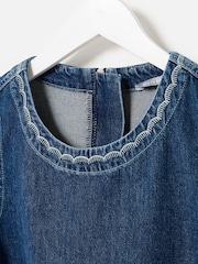 Oliver Bonas Blue Denim Scallop Stitch Mini Shift Dress - Image 5 of 7