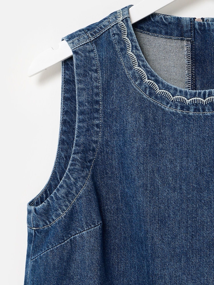 Oliver Bonas Blue Denim Scallop Stitch Mini Shift Dress - Image 7 of 7 Oliver Bonas Blue Denim Scallop Stitch Mini Shift Dress - Image 7 of 7