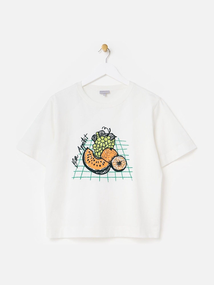 Oliver Bonas White Bon Appetit Fruit Graphic Print T-Shirt - Image 1 of 5