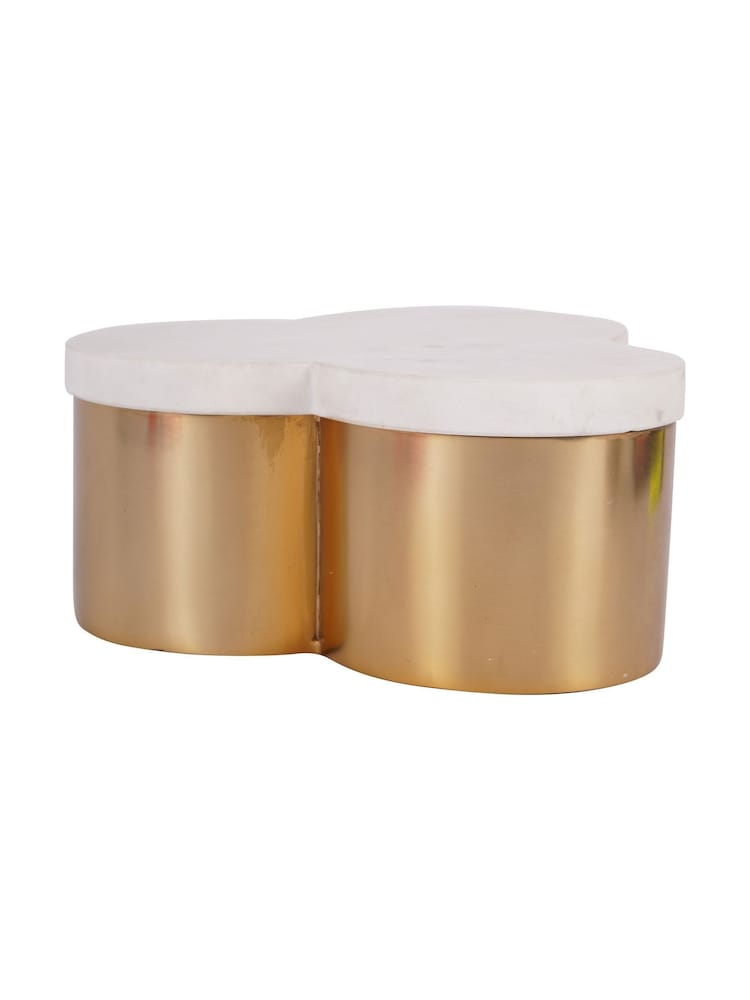 Libra Interiors White Genoa Steel Box with Marble Lid - Image 1 of 7