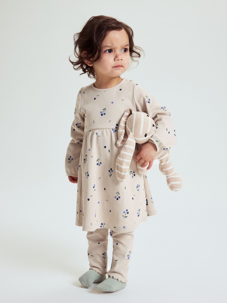 Polarn O. Pyret Cream Cotton Ribbed Floral Print Leggings - Image 1 of 4 Polarn O. Pyret Cream Cotton Ribbed Floral Print Leggings - Image 1 of 4
