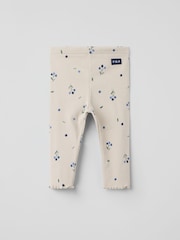 Polarn O. Pyret Cream Cotton Ribbed Floral Print Leggings - Image 2 of 4