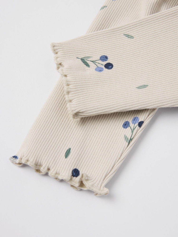 Polarn O. Pyret Cream Cotton Ribbed Floral Print Leggings - Image 4 of 4 Polarn O. Pyret Cream Cotton Ribbed Floral Print Leggings - Image 4 of 4