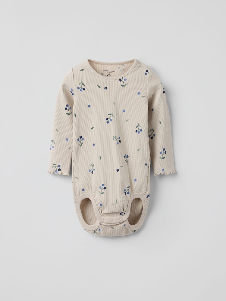 Polarn O. Pyret Cream Cotton Ribbed Blueberry Print Babygrow - Image 2 of 3