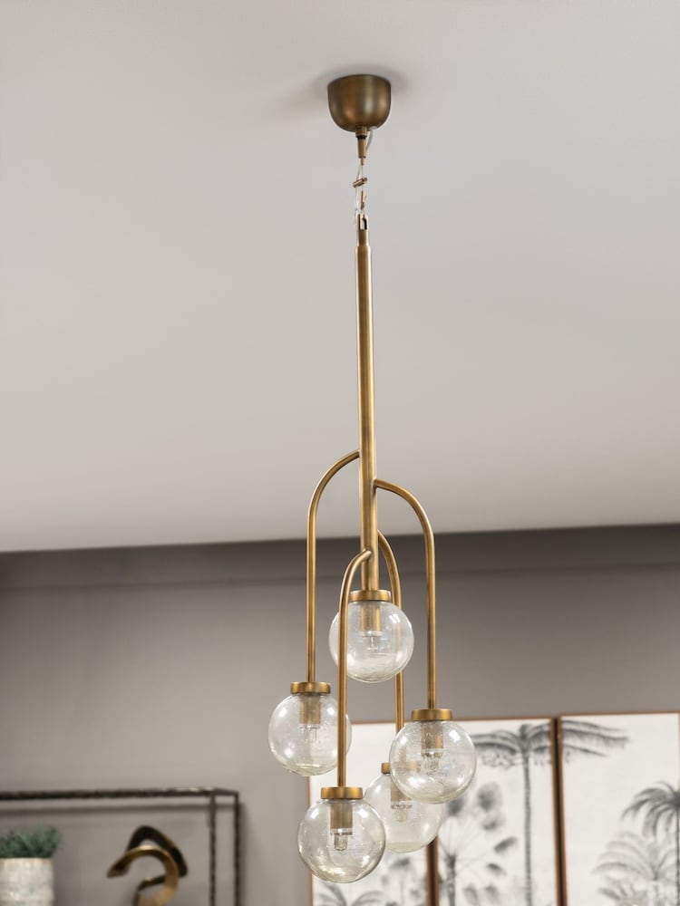 Libra Interiors Brass Wellesley Globe Five Lamp Ceiling Pendant - Image 2 of 4