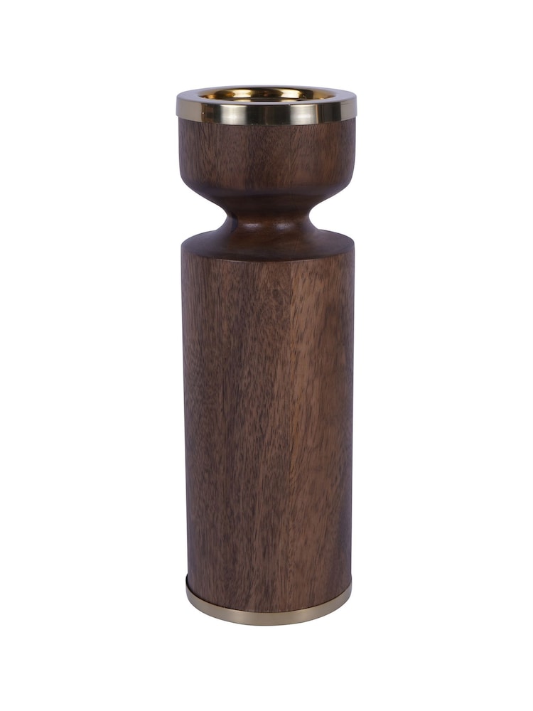 Libra Interiors Brown Amalfi Wooden Pillar Holder 31cm - Image 1 of 7