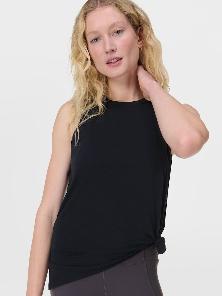 Sweaty Betty Black Soft Flow Studio Longline Tank Top - Image 1 of 7