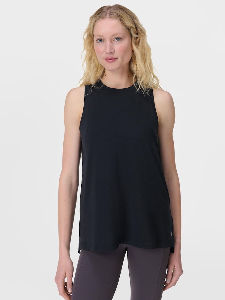 Sweaty Betty Black Soft Flow Studio Longline Tank Top - Image 2 of 7