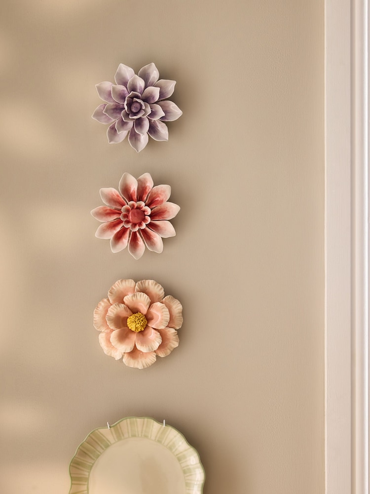 Set of 3 Multi Ceramic Delicate Flower Wall Art Plaques - Image 1 of 3