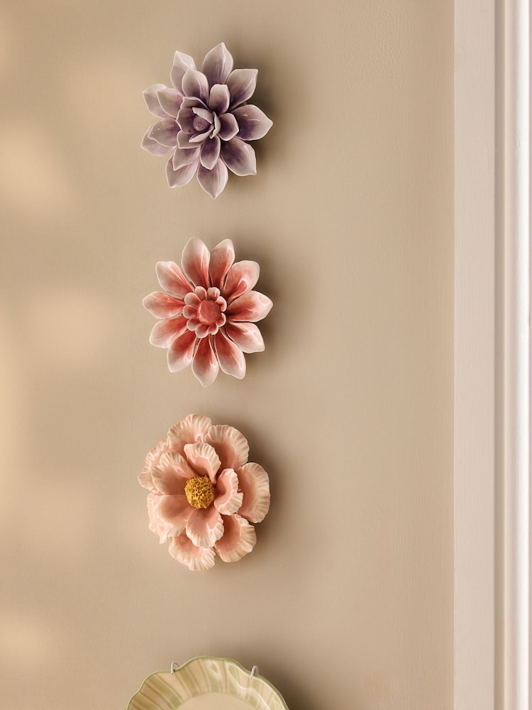 Set of 3 Multi Ceramic Delicate Flower Wall Art Plaques - Image 2 of 3