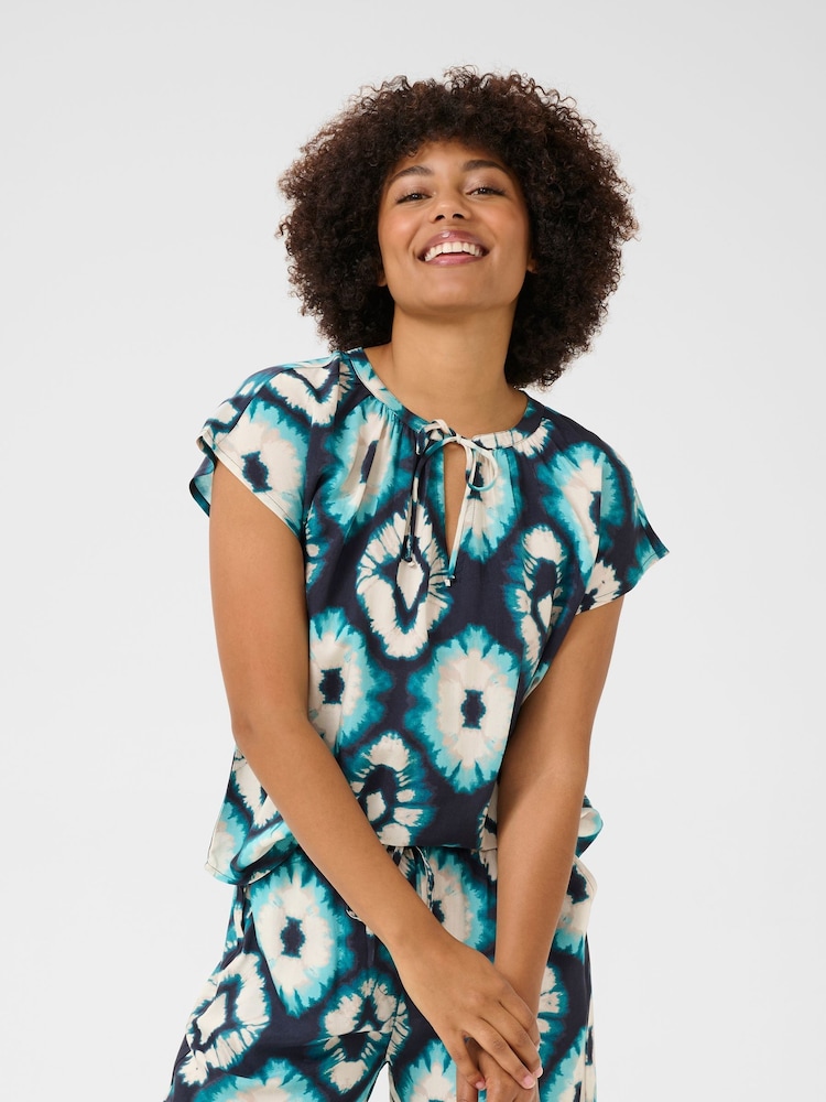 Cream Multi CRTiah Tie Neck Blouse - Image 1 of 5 Cream Multi CRTiah Tie Neck Blouse - Image 1 of 5