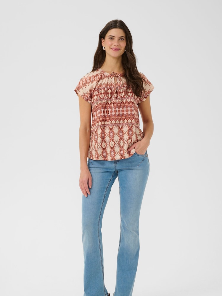 Cream Multi CRTiah Tie Neck Blouse - Image 2 of 7